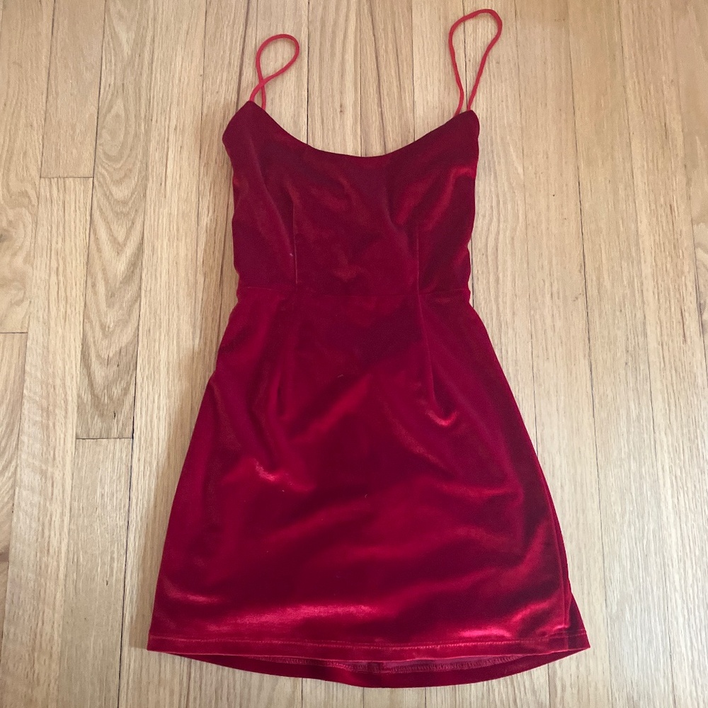 XS Red velvet strappy mini dress